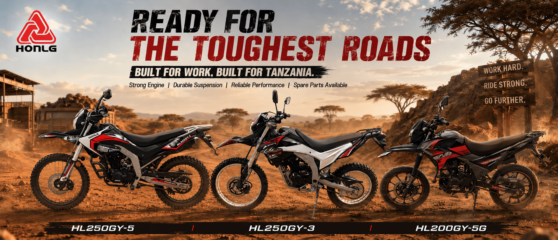 HONLG off-road motorcycles built for Tanzania and East African roads